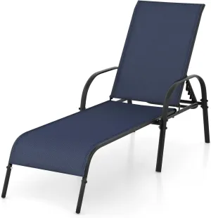Giantex Patio Lounge Chair, Outdoor Chaise Lounge with 5 Adjustable Backrest, Sturdy Steel Frame, Sunbathing Recliner, Beach Chair, Tanning Chair for Outside, Yard, Balcony, Pool Chairs, Navy