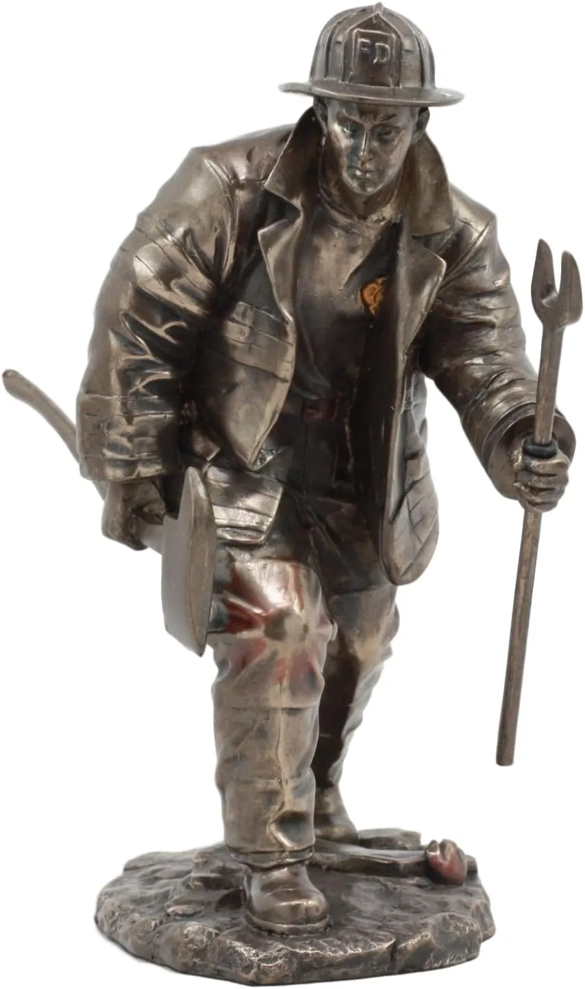 Gifts & Decor Ebros Faux Bronze Fireman with Fire Axe and Fork Statue 7.25" Tall in The Line of Duty Fire Rescue Figurine Emergency 911 Hero Memorabilia Sculpture