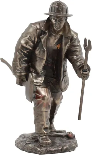 Gifts & Decor Ebros Faux Bronze Fireman with Fire Axe and Fork Statue 7.25" Tall in The Line of Duty Fire Rescue Figurine Emergency 911 Hero Memorabilia Sculpture