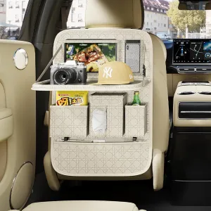 GMQ Seat Organizer 1 Pack, Car Backseat Organizer with Tray,Multifunctional Car Seat Back Storage Box Car Seat Back Storage with Foldable Tablet Holder (Beige)