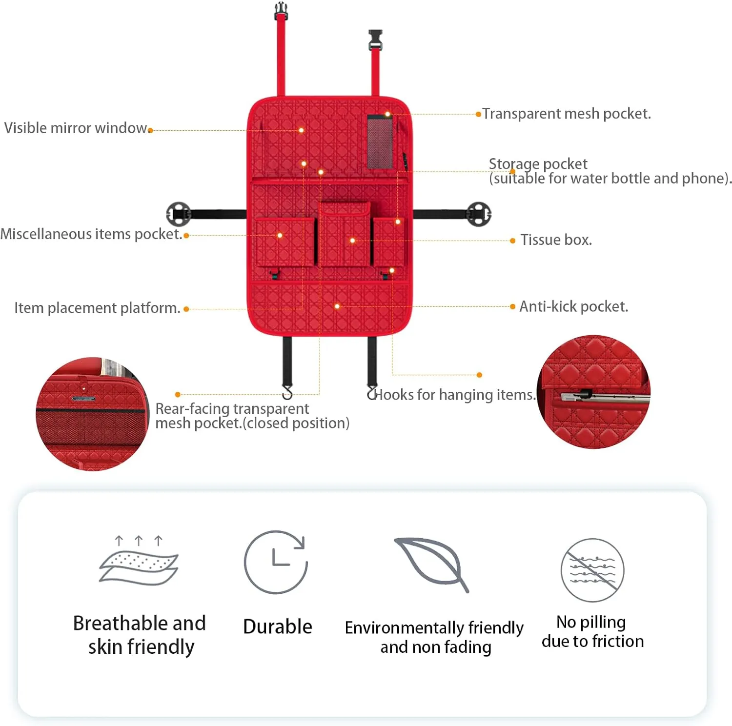 GMQ Seat Organizer 1 Pack, Car Backseat Organizer with Tray,Multifunctional Car Seat Back Storage Box Car Seat Back Storage with Foldable Tablet Holder (Red)