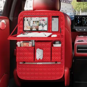 GMQ Seat Organizer 1 Pack, Car Backseat Organizer with Tray,Multifunctional Car Seat Back Storage Box Car Seat Back Storage with Foldable Tablet Holder (Red)