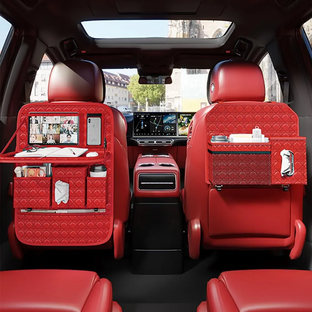 GMQ Seat Organizer 1 Pack, Car Backseat Organizer with Tray,Multifunctional Car Seat Back Storage Box Car Seat Back Storage with Foldable Tablet Holder (Red)
