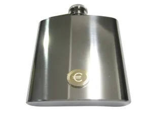 Gold Toned Etched Oval Euro Currency Sign Pendant 6oz Flask