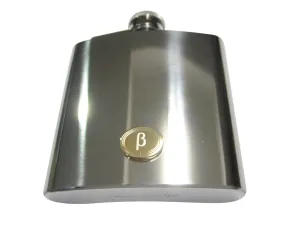 Gold Toned Etched Oval Greek Letter Beta Pendant 6oz Flask