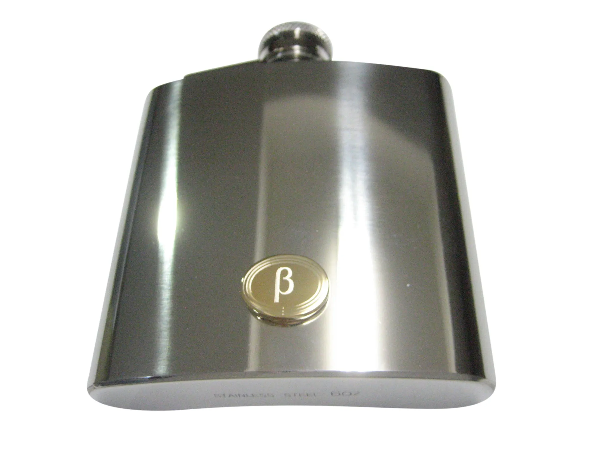 Gold Toned Etched Oval Greek Letter Beta Pendant 6oz Flask