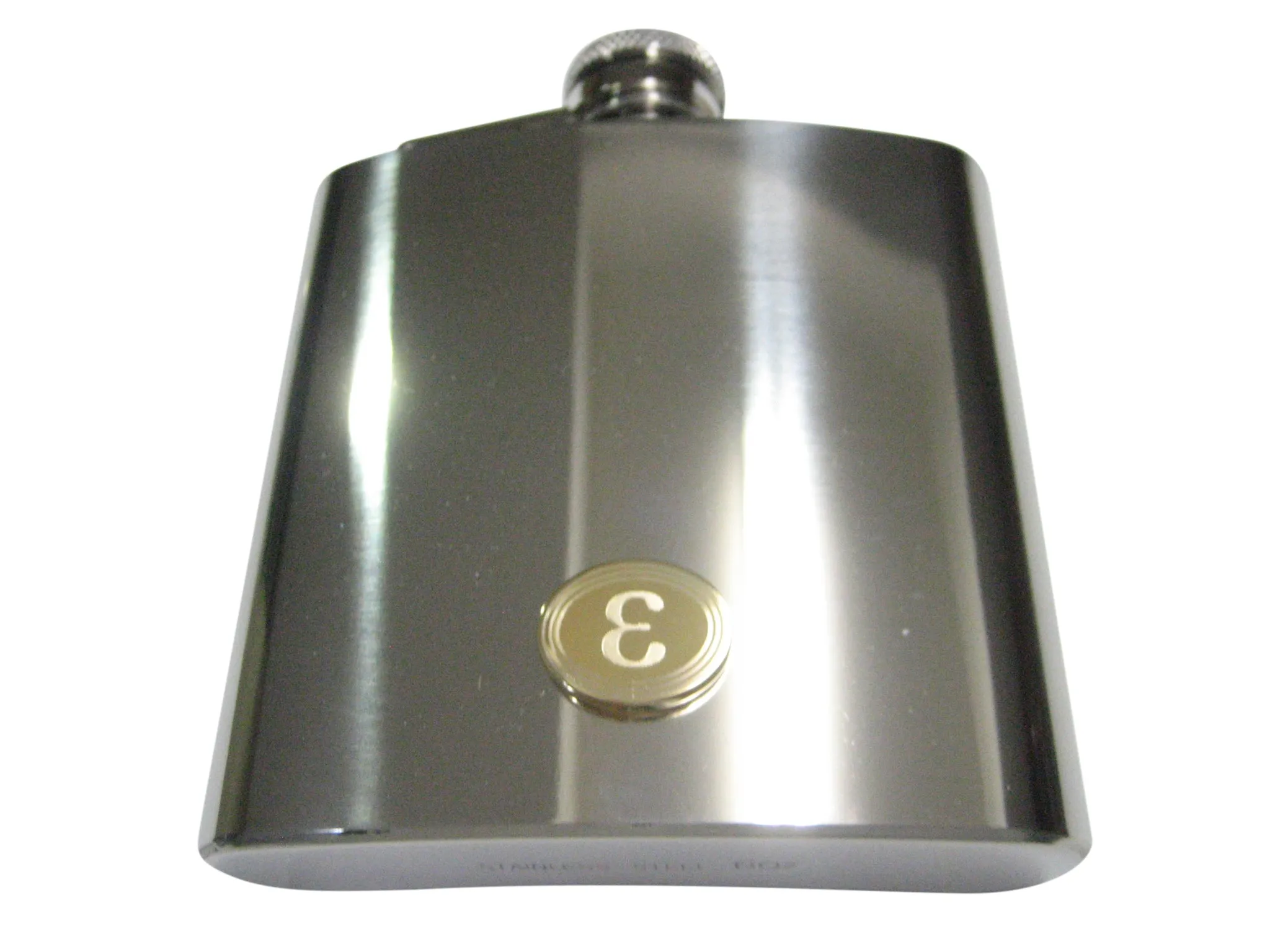 Gold Toned Etched Oval Greek Letter Epsilon Pendant 6oz Flask