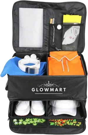Golf Trunk Organizer – 2-Layer Car Locker with Ventilated Shoe Compartment for 2 Pairs, Waterproof Storage for Balls, Tees, Clothes, Gloves & Accessories – Best Golf Gifts for Men & Women