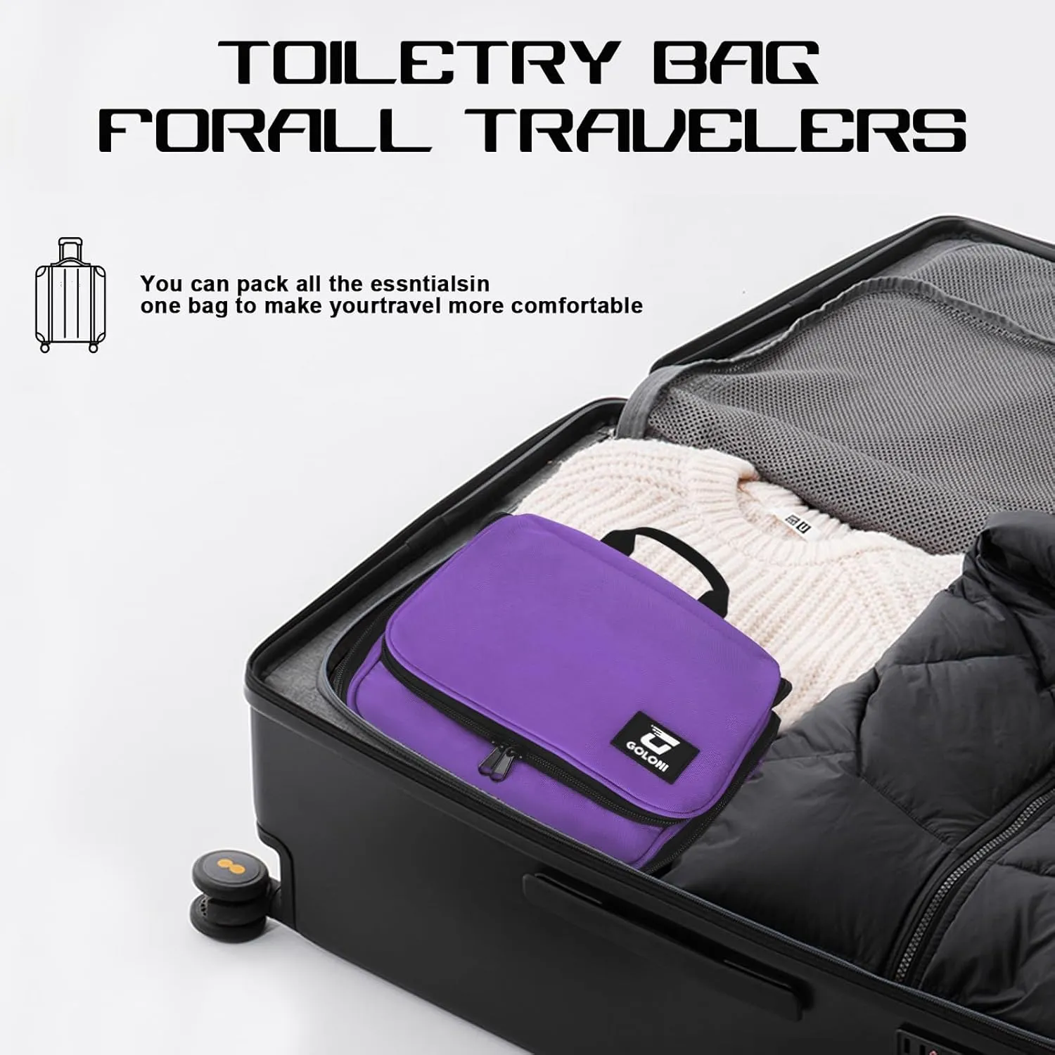 Goloni 10-Compartment Hanging Travel Toiletry Bag for Men & Women - Large Makeup & Toiletries Organizer with Smooth Zippers,XXL Swivel Metal Hook - Perfect for Travel, Camping, and Daily Use