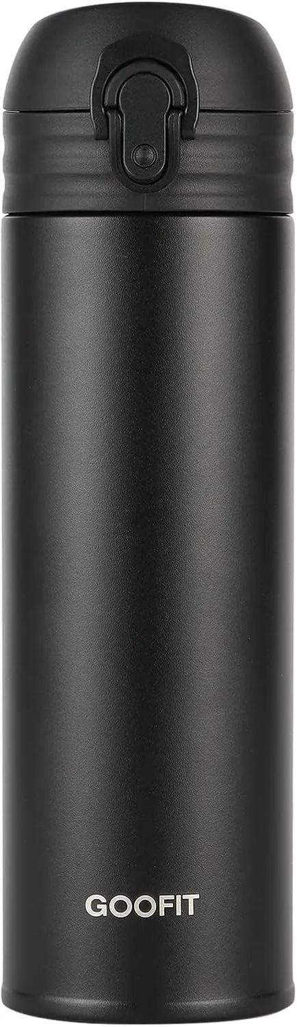 GOOFIT Water Bottle Double Wall Vacuum Insulated Thermos Beverage Coffee Bottle Stainless Steel Travel Mug Thermos Flask BPA Free Keeps Cold 24H Hot 24H 16 Oz Black