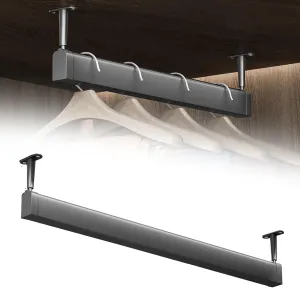 Grey Closet Rods for Hanging Clothes, Heavy-Duty U-Shape Metal Clothes Hangers for Wardrobe & Closet Organization, Custom Length Garment Bar wth Silent & Anti-Slip Rubber Strip(14 in)