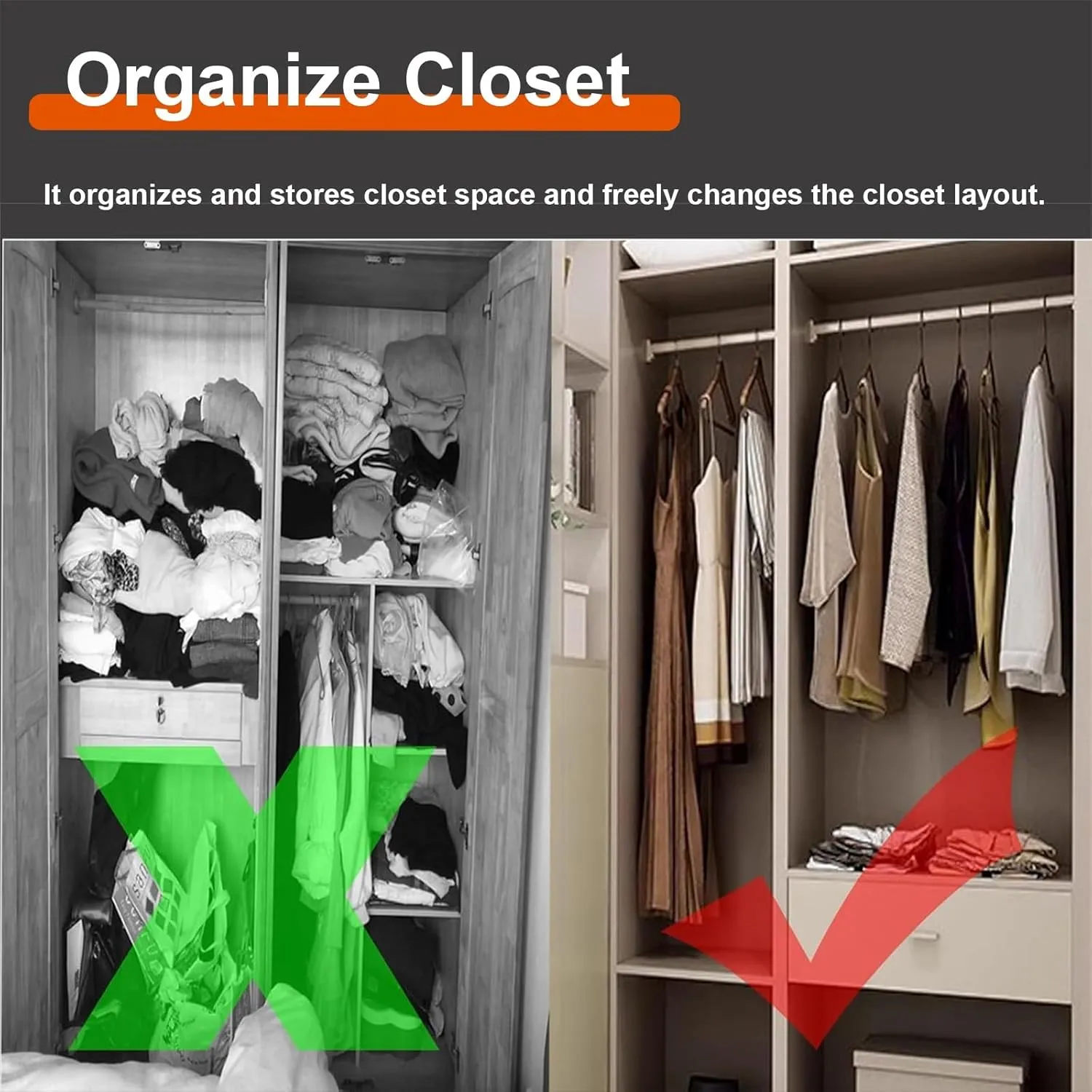 Grey Closet Rods for Hanging Clothes, Heavy-Duty U-Shape Metal Clothes Hangers for Wardrobe & Closet Organization, Custom Length Garment Bar wth Silent & Anti-Slip Rubber Strip(14 in)