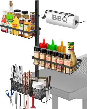Grill Caddy for Outdoor Grill, Blackstone Griddle Accessories with Paper Towel Holder, for Blackstone Griddles 17"/22"/28"/36", Outdoor Kitchen Grill Carry System, Picnic Utensil Condiment Organizer