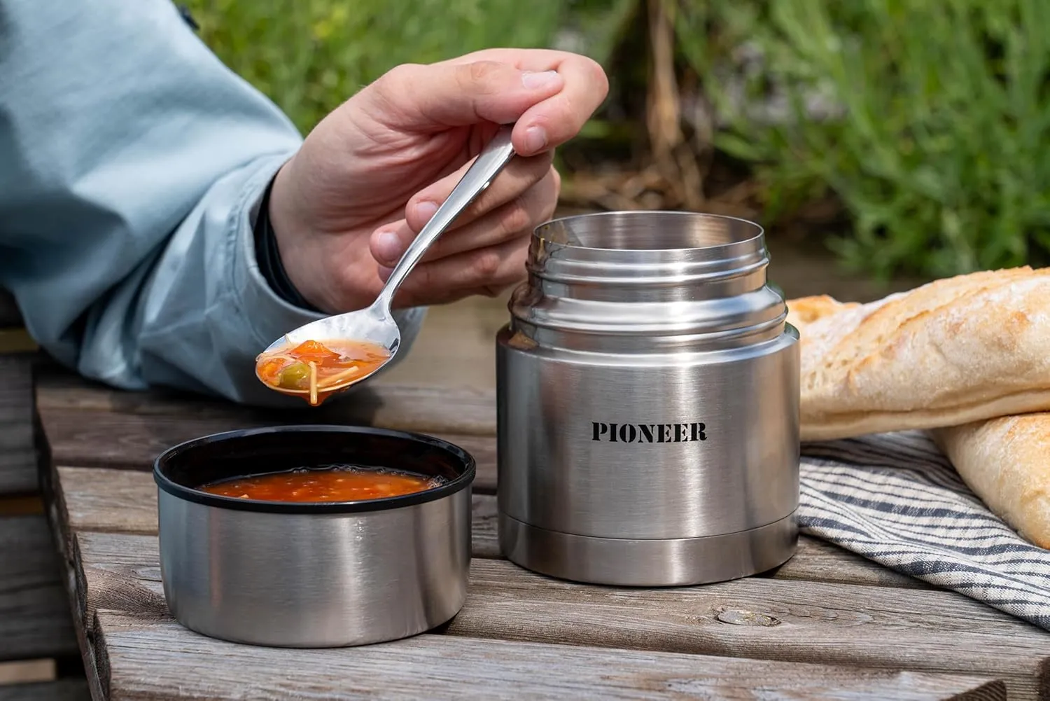 Grunwerg Pioneer Vacuum Insulated Leakproof Soup/Food Flask, 8 Hours Hot 24 Hours Cold, Stainless Steel, 1000 ml