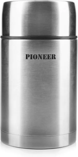 Grunwerg Pioneer Vacuum Insulated Leakproof Soup/Food Flask, 8 Hours Hot 24 Hours Cold, Stainless Steel, 1000 ml