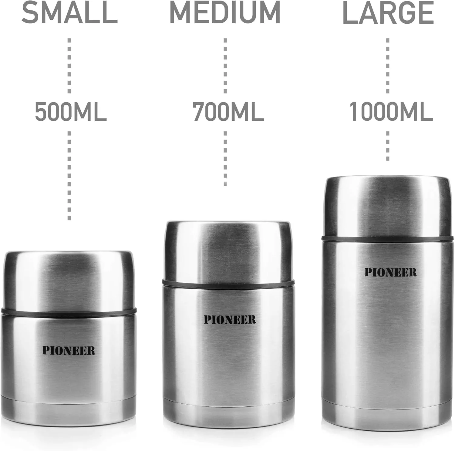 Grunwerg Pioneer Vacuum Insulated Leakproof Soup/Food Flask, 8 Hours Hot 24 Hours Cold, Stainless Steel, 1000 ml