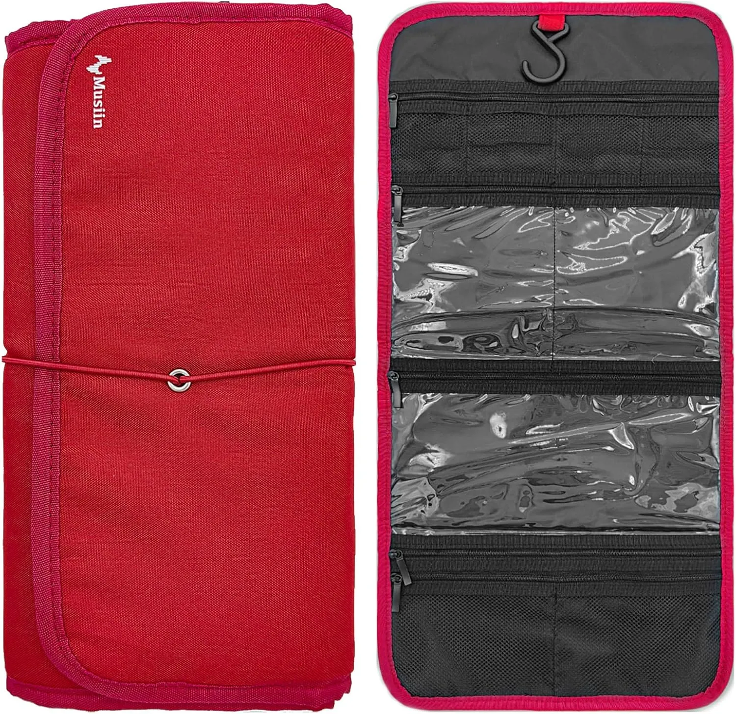 Guitar Accessory Organizer Bag, Foldable Easy Access Pockets Case, Picks, Strap, Capo, Strings Holder Storage (Red)