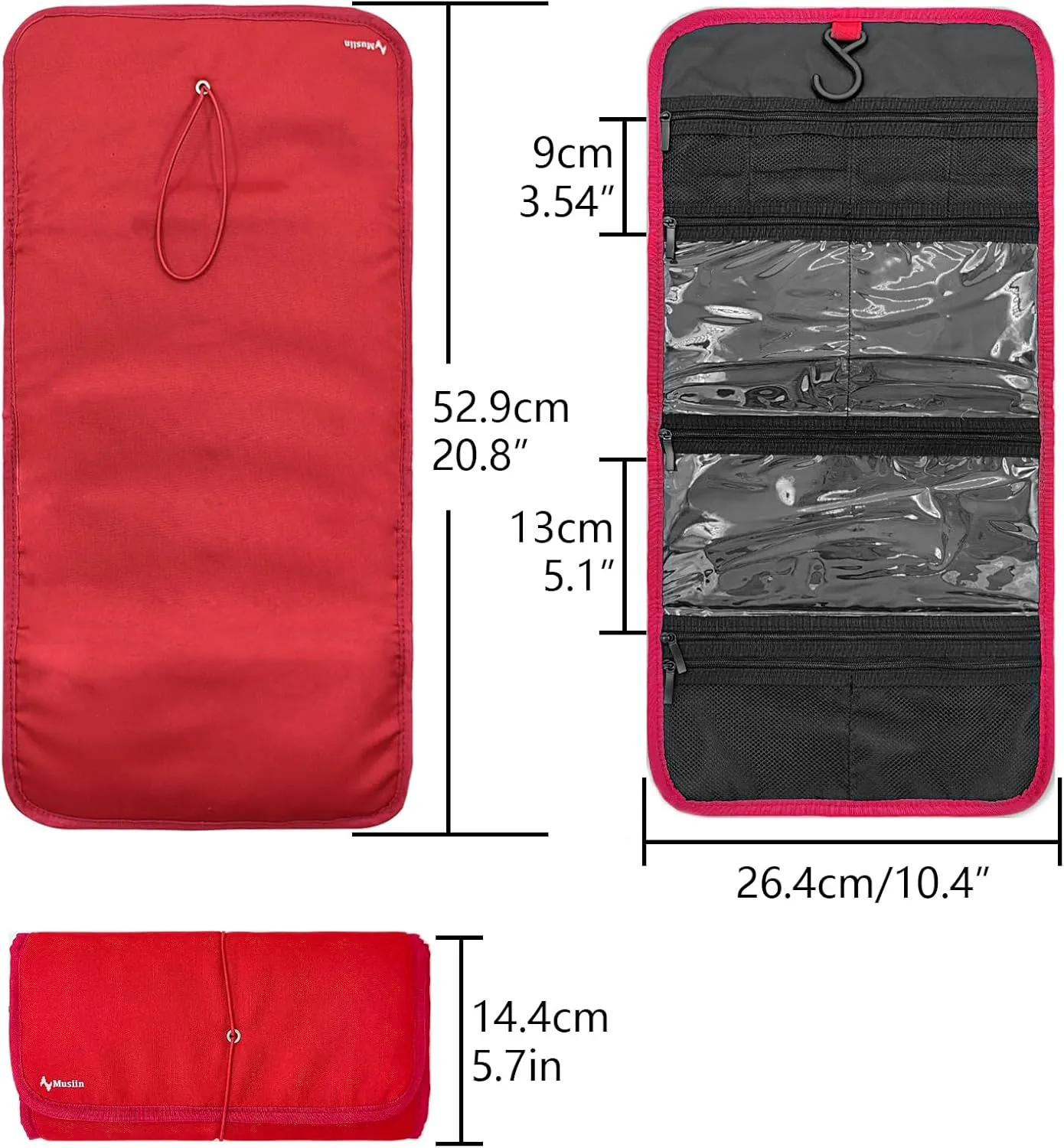 Guitar Accessory Organizer Bag, Foldable Easy Access Pockets Case, Picks, Strap, Capo, Strings Holder Storage (Red)