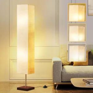 GyroVu Floor Lamp for Living Room, 3 Color Temperature Column Tall Lamp, Standing Lamp with Walnut Base Corner Floor Lamp for Bedroom, Office& Living Room-Beige(Bulbs Included)