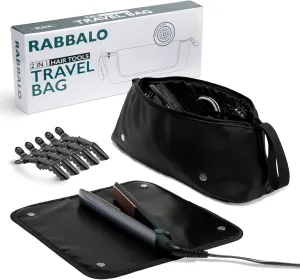 Hair Tools Travel Bag W/ Hot Tools Mat Hair Clip Portable Bag Hair Styling Accessories Organizer Case Women Essentials Storage Pouch for Curling Iron Hair Straightener Flat Iron Hair Dryer Gift Black