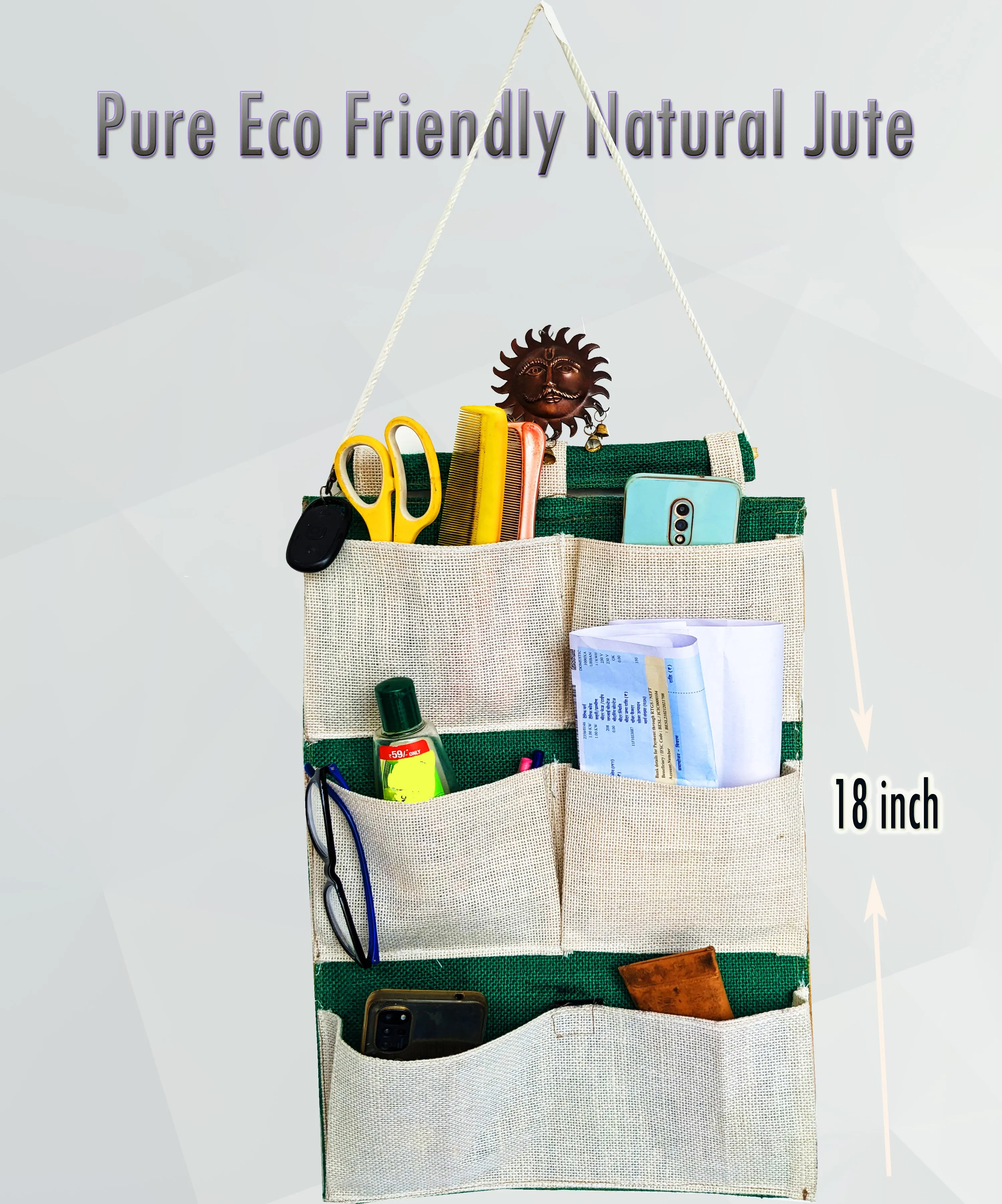 Handmakers Natural Wall Decoration Jute Organizer for Mobile Charger , other items