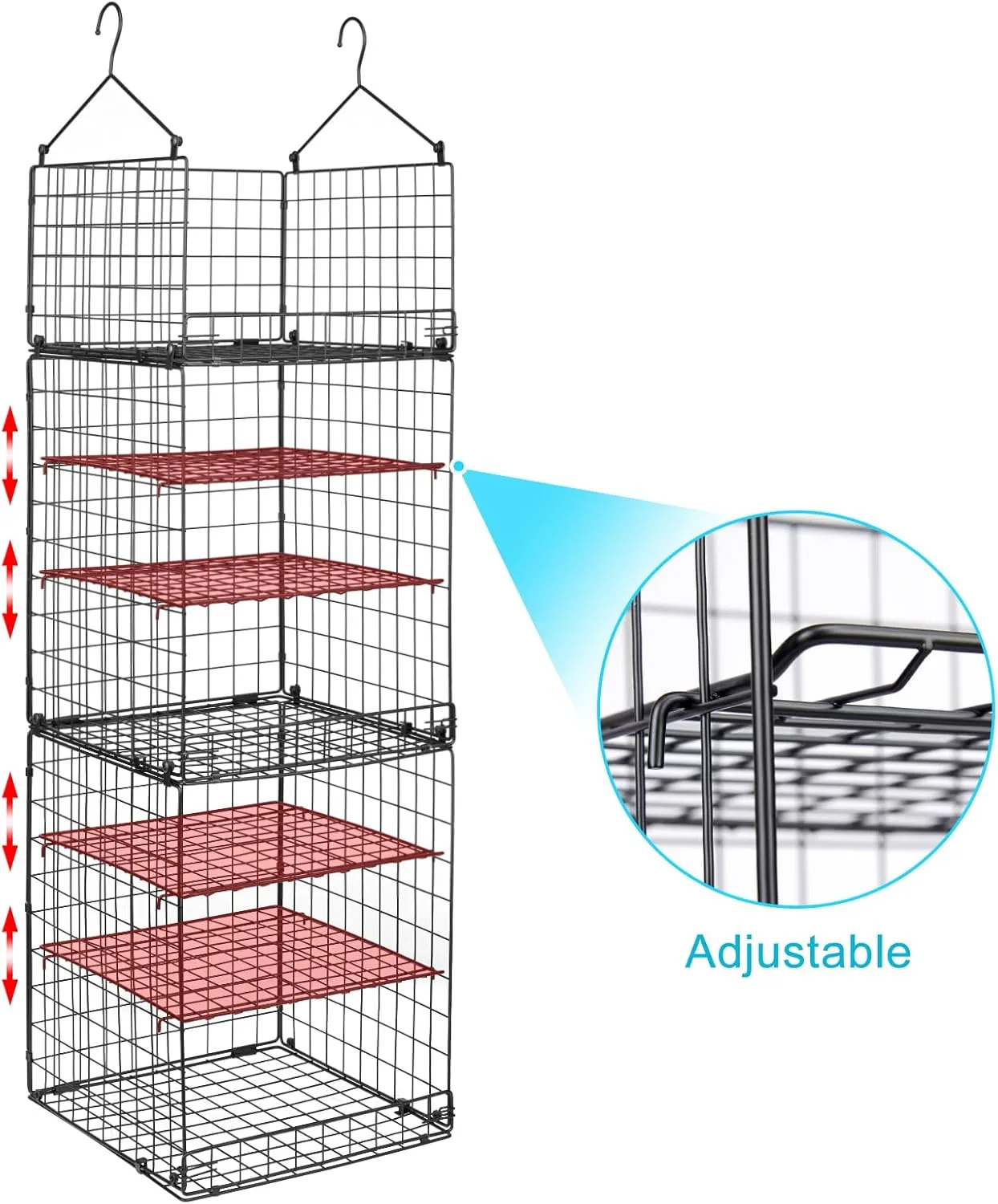 Hanging Closet Organizer and Storage, Collapsible Closet Hanging Shelves with Adjustable Dividers, Hanging Shelves for Clothing Sweaters Socks Dolls Handbags, Separable, Black