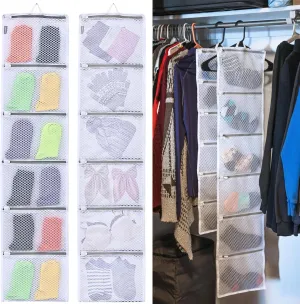 Hanging Closet Organizer with Pockets, 2-Pack Sock Organizers for Washing and Drying, Storage Bags can Organize Socks, Bra Underwear Underpants and Scarves Gloves, Hanging Travel Organizer