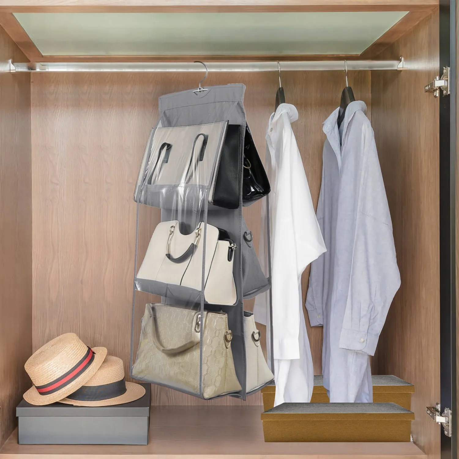 Hanging HandBag Organizer with 6 Pockets Closet Purse Storage