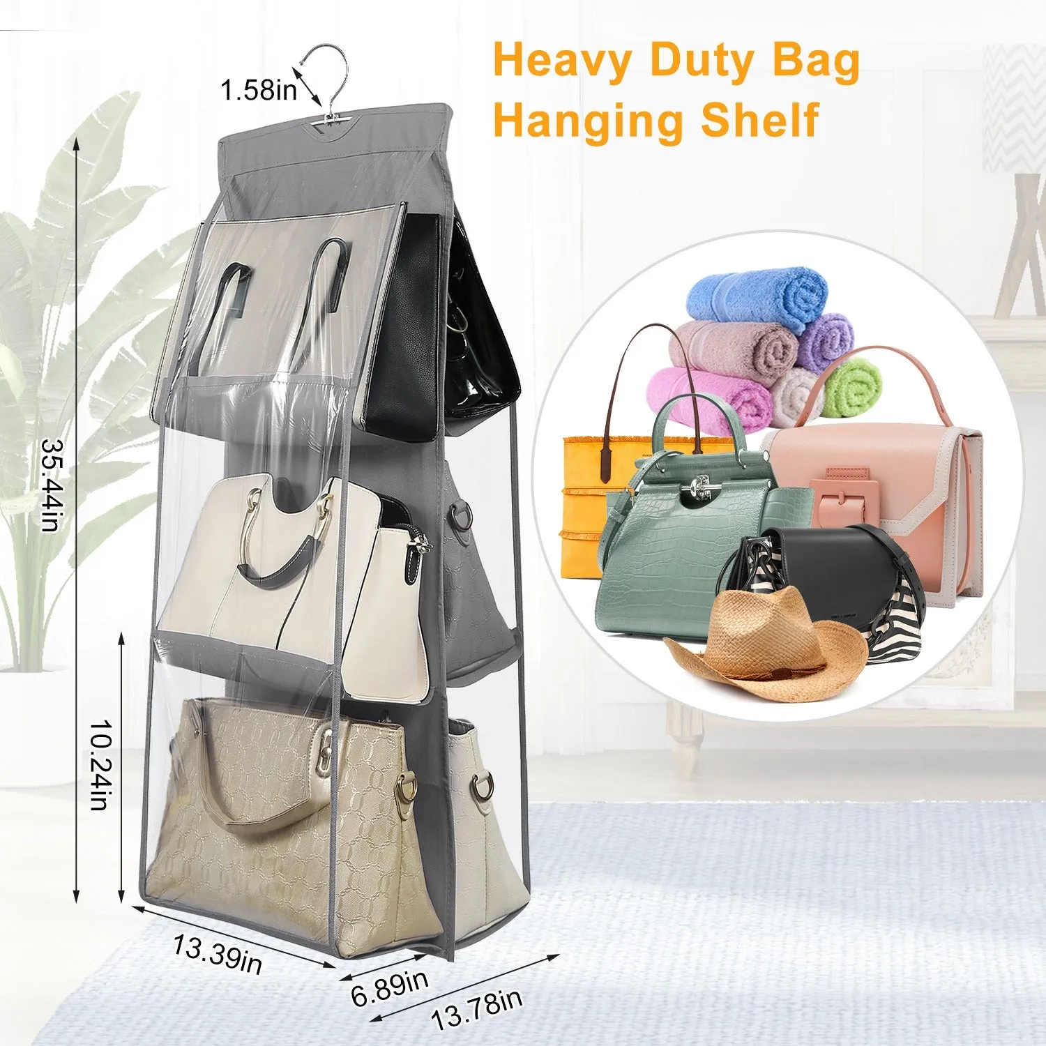 Hanging HandBag Organizer with 6 Pockets Closet Purse Storage
