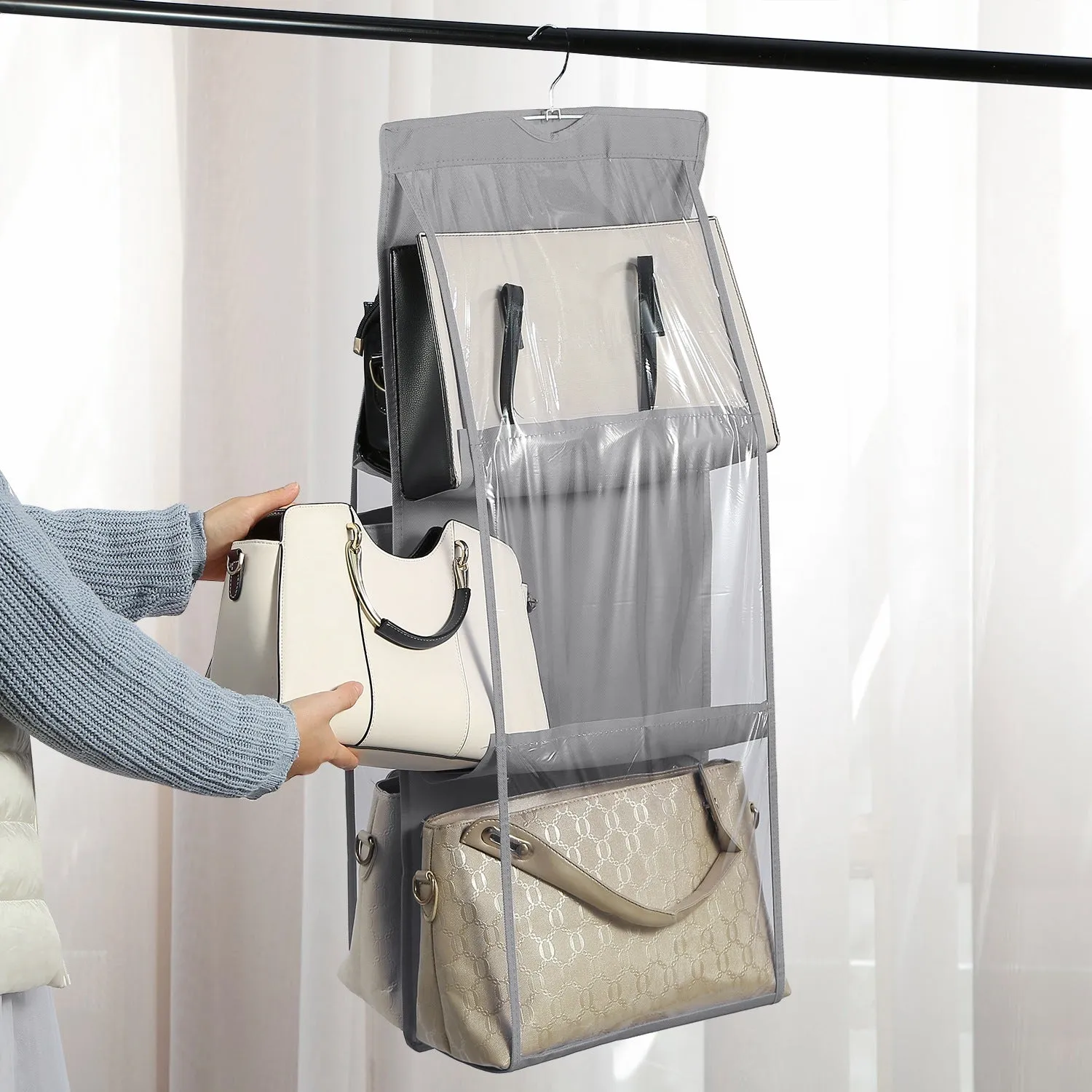 Hanging HandBag Organizer with 6 Pockets Closet Purse Storage