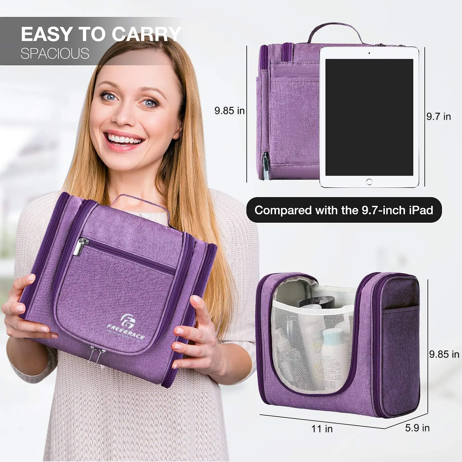 Hanging Toiletry Bag Extra Large Capacity | Premium Travel Organizer Bags For Men And Women | Durable Waterproof Nylon Bathroom, Shower, Makeup Bag For Toiletries, Cosmetics, Brushes