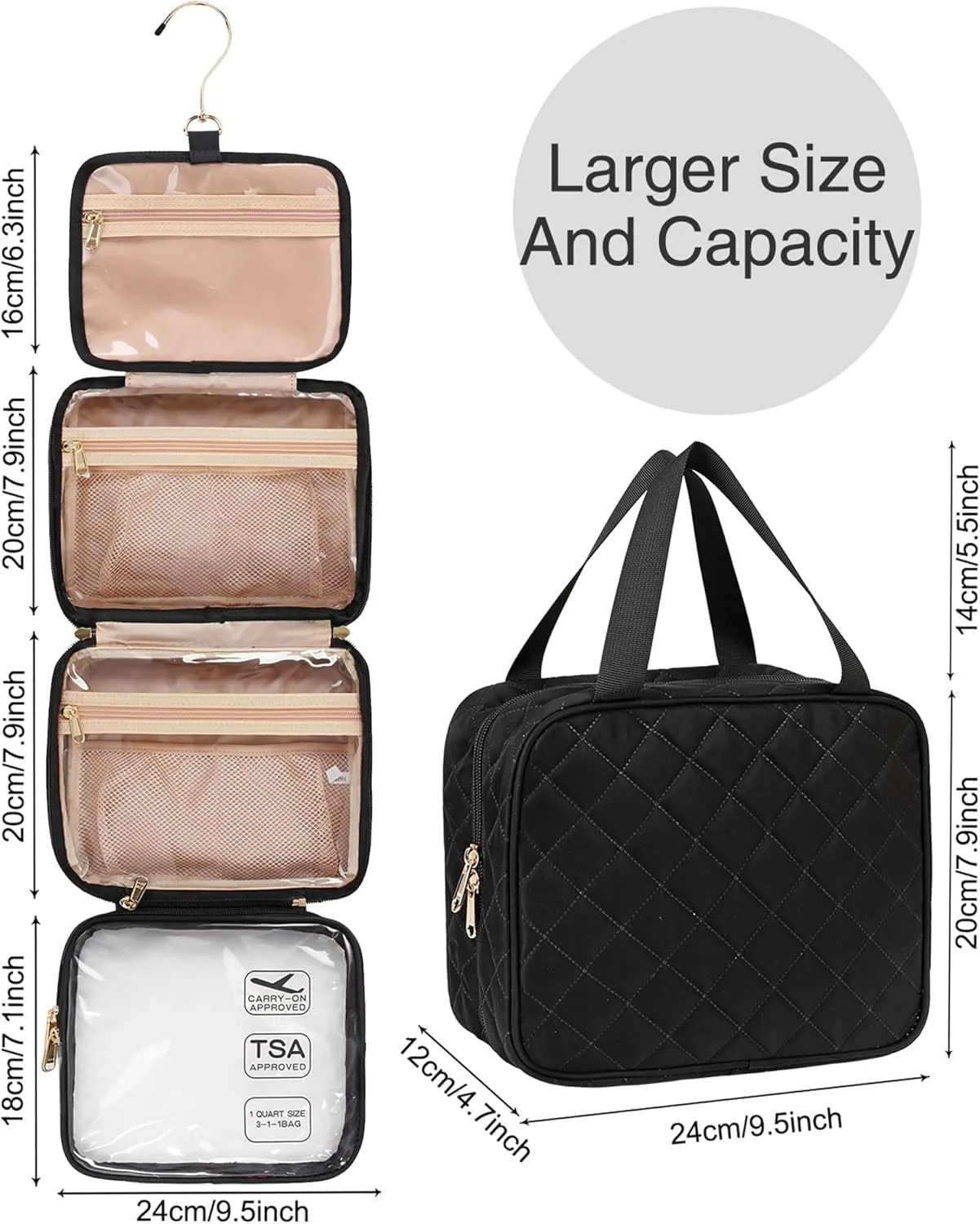 Hanging Toiletry Bag for Women Travel Makeup Bag TSA Approved Clear Bag for Toiletries Waterproof Cosmetic Bag Toiletry Bag for Women Men Travel Toiletry Organizer for Bathroom Shower