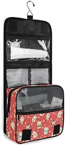 Hanging Toiletry Bag Japanese Maneki Cats Makeup Travel bag for Toiletries Portable Toiletry Organizer Bags Clear Toiletry Cosmetic Kit