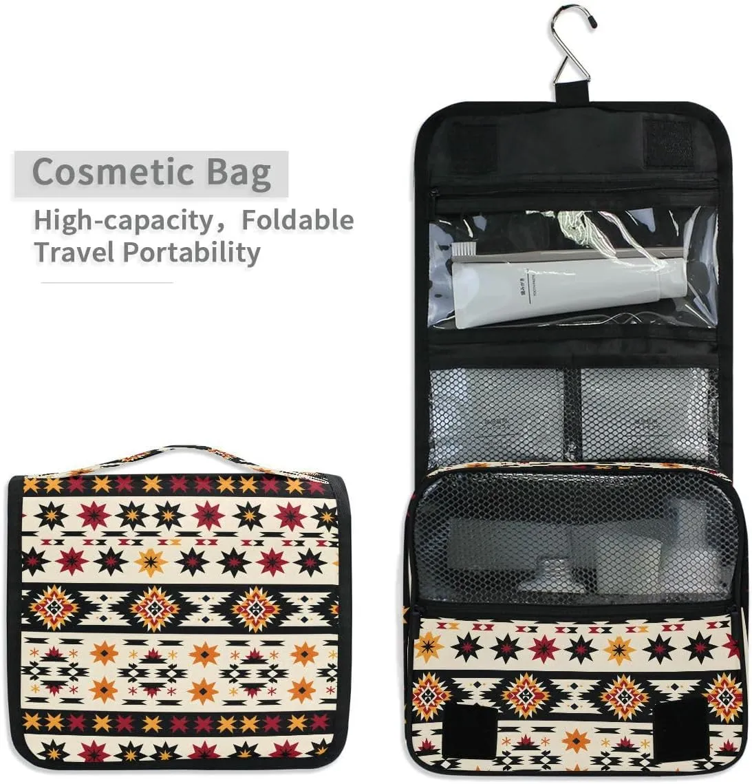 Hanging Travel Toiletry Bag Aztc Western Indian Kit Makeup Case Cosmetics Organizer for Men Women