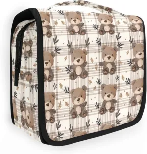 Hanging Travel Toiletry Bag Bear Plaid Kit Makeup Case Cosmetics Organizer for Men Women