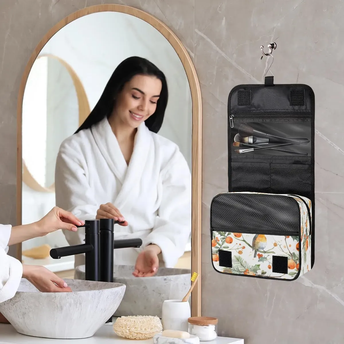 Hanging Travel Toiletry Bag Bird Tree Toiletry Bags with Hanging Hook Portable Cosmetic Bag Makeup Organizer for Travel Business Trip