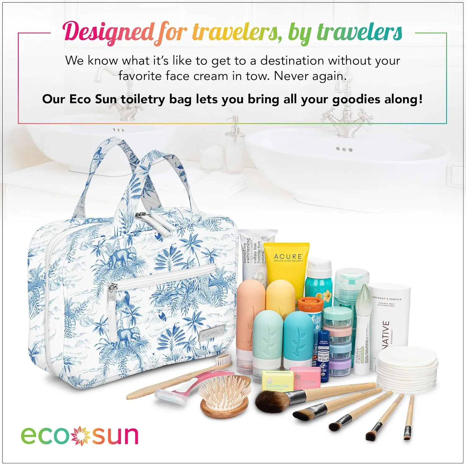 Hanging Travel Toiletry Bag — Designed in Hawaii — Water-resistant Travel Organizer for Bathroom Accessories