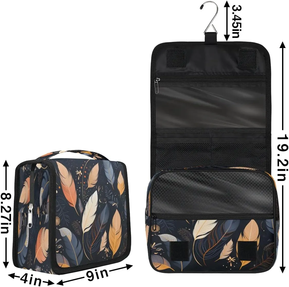 Hanging Travel Toiletry Bag Feathers Toiletry Bags with Hanging Hook Portable Cosmetic Bag Makeup Organizer for Travel Business Trip
