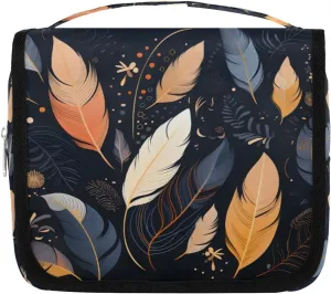 Hanging Travel Toiletry Bag Feathers Toiletry Bags with Hanging Hook Portable Cosmetic Bag Makeup Organizer for Travel Business Trip