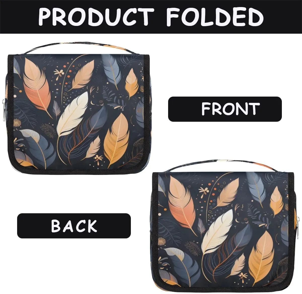 Hanging Travel Toiletry Bag Feathers Toiletry Bags with Hanging Hook Portable Cosmetic Bag Makeup Organizer for Travel Business Trip