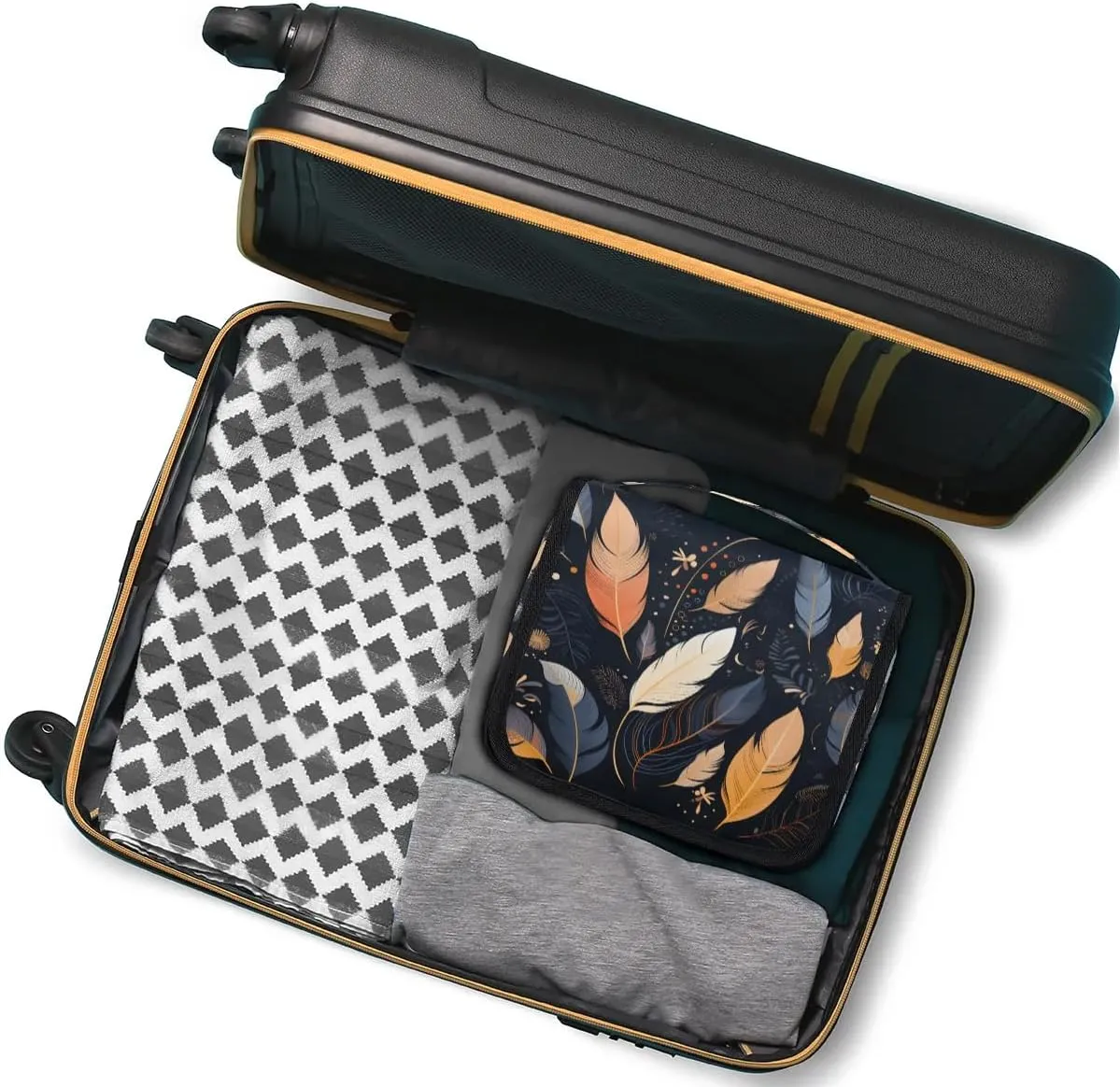 Hanging Travel Toiletry Bag Feathers Toiletry Bags with Hanging Hook Portable Cosmetic Bag Makeup Organizer for Travel Business Trip