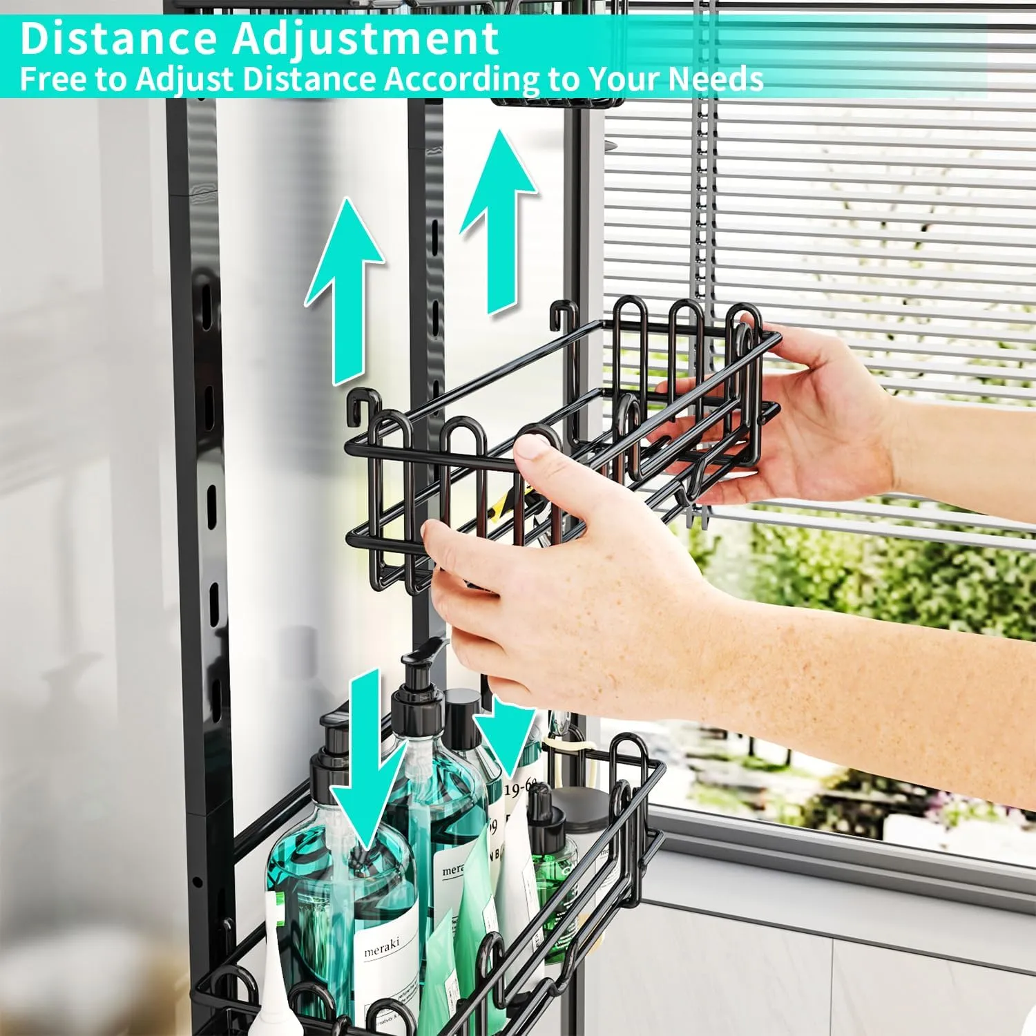 HapiRm 4 Tier Over the Door Shower Caddy, Hanging Shower Caddy with 22 Hooks and 2 Toothbrush Holders, No Drilling Adjustable Hanging Bathroom Organizer - Black