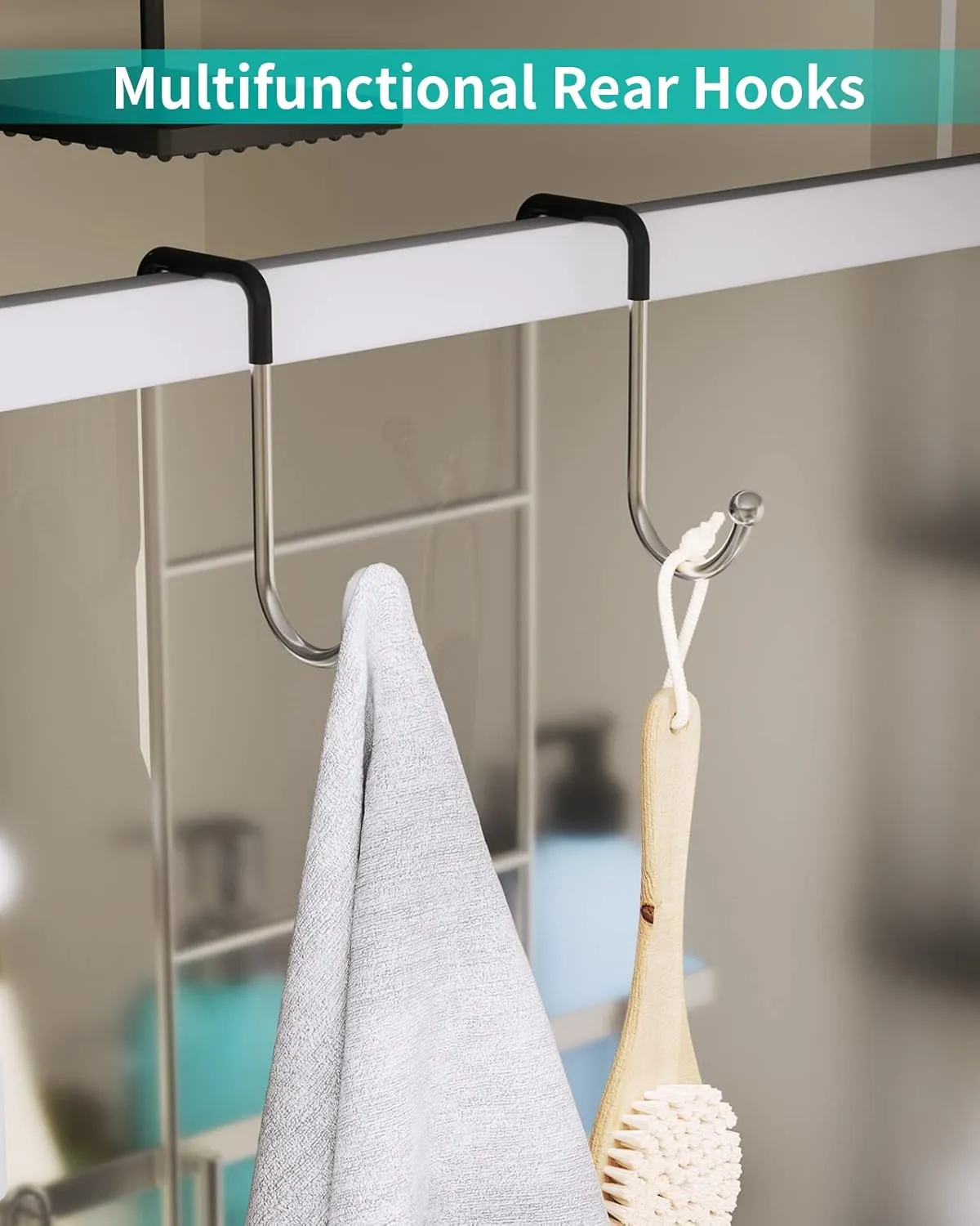 HapiRm Shower Caddy over Door- Hanging Shower Organizer with 14 Hooks and Soap Holder, Rustproof & Waterproof Stainless Steel Bathroom Caddy - Silver
