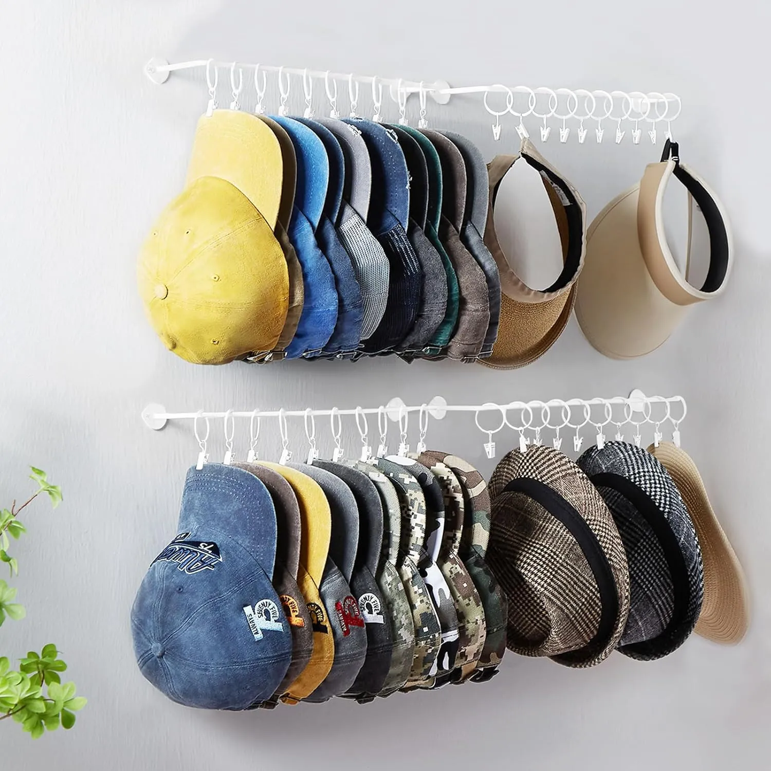 Hat Rack Wall Cap Organizer - Baseball Hat Racks Display Holder with 40 Hooks - Modern Metal Black Hats Storage Wall Mounted Caps Hanger Set of 4 for Closet Door Bedroom Entryway Laundry(White)