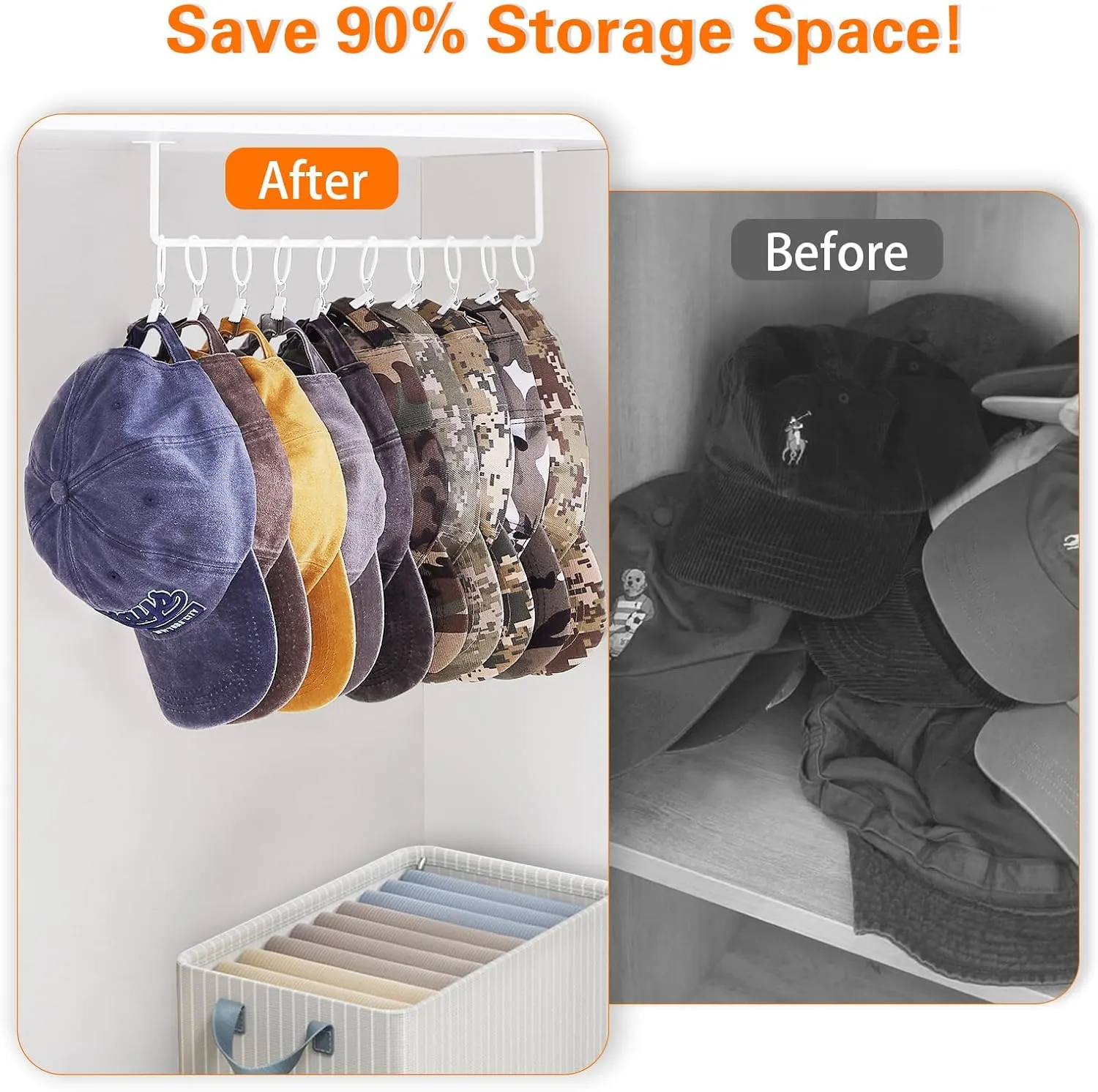 Hat Rack Wall Cap Organizer - Baseball Hat Racks Display Holder with 40 Hooks - Modern Metal Black Hats Storage Wall Mounted Caps Hanger Set of 4 for Closet Door Bedroom Entryway Laundry(White)