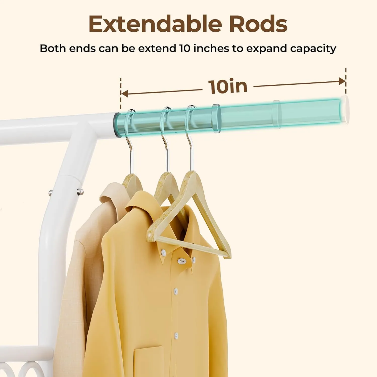 Heavy Duty Clothing Racks for Hanging Clothes 600LBS Coat Rack Rolling Garment Portable Wardrobe Closet Organizer with Wheels Sturdy Adjustable Metal Double Rod with Shelves White