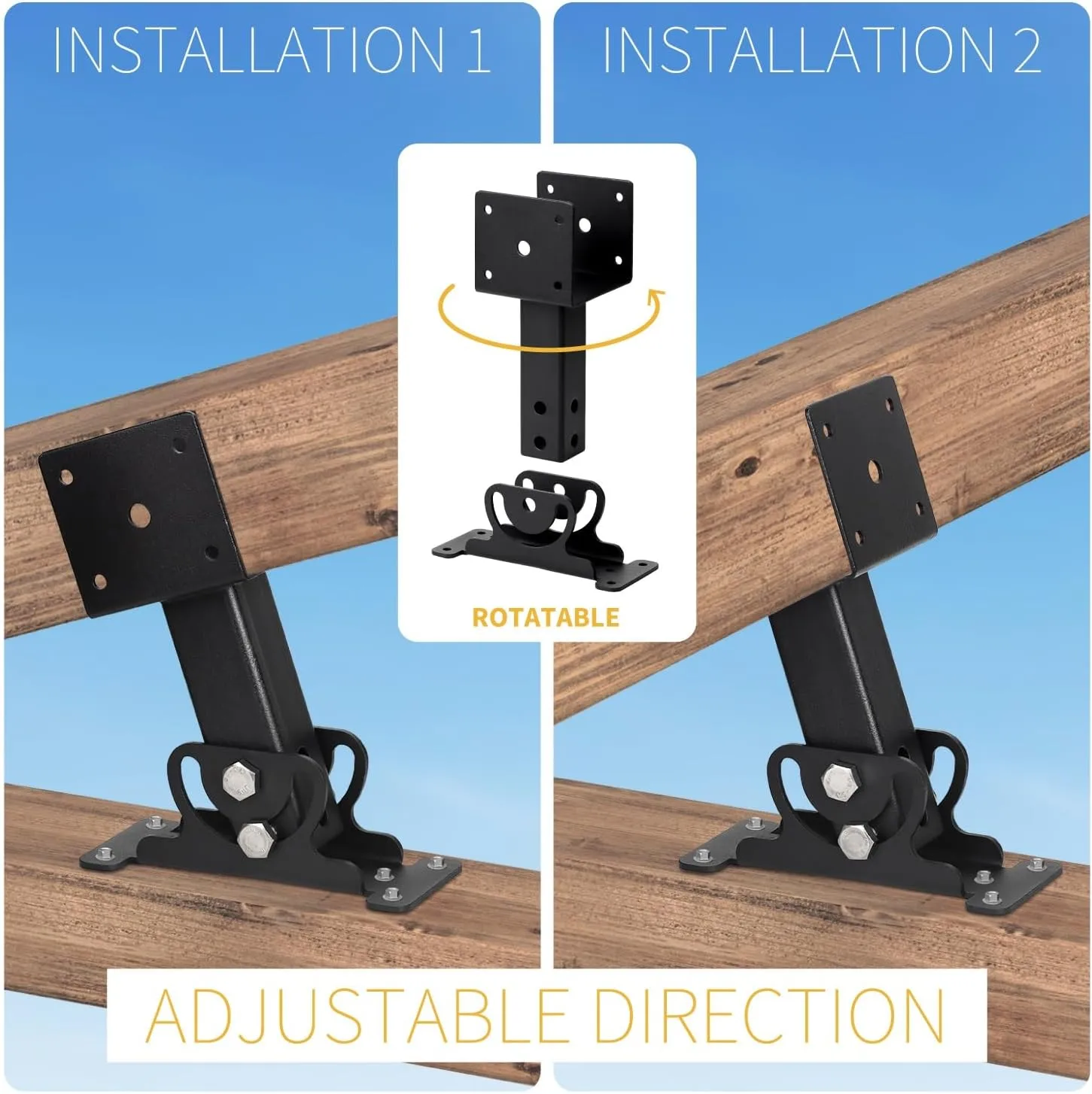 Heavy Duty Roof Riser Brackets Kit, Adjustable Roof Riser Beam Mount Brackets for Roof Pergola Gazebo (Black - Set 4)