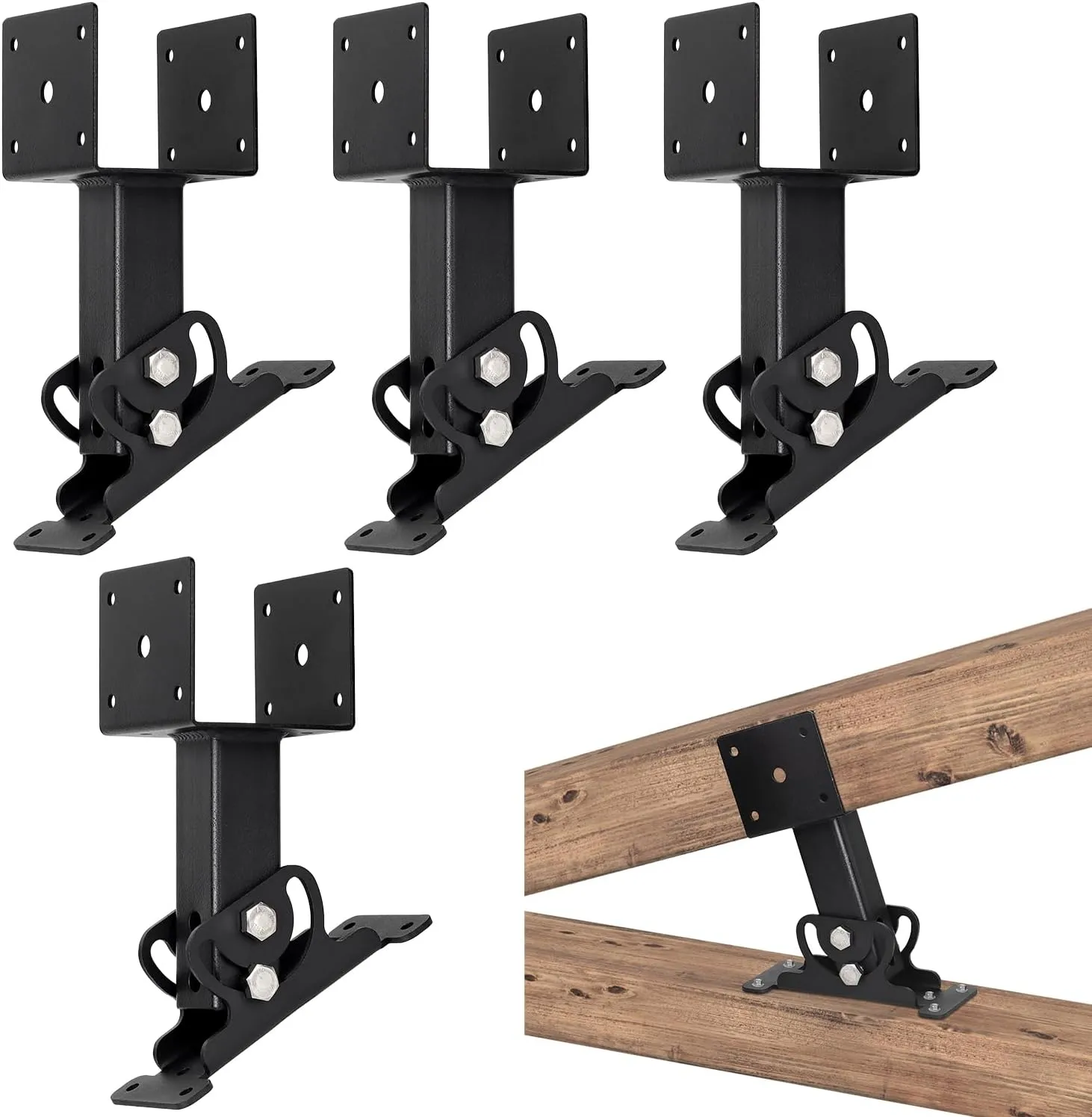 Heavy Duty Roof Riser Brackets Kit, Adjustable Roof Riser Beam Mount Brackets for Roof Pergola Gazebo (Black - Set 4)