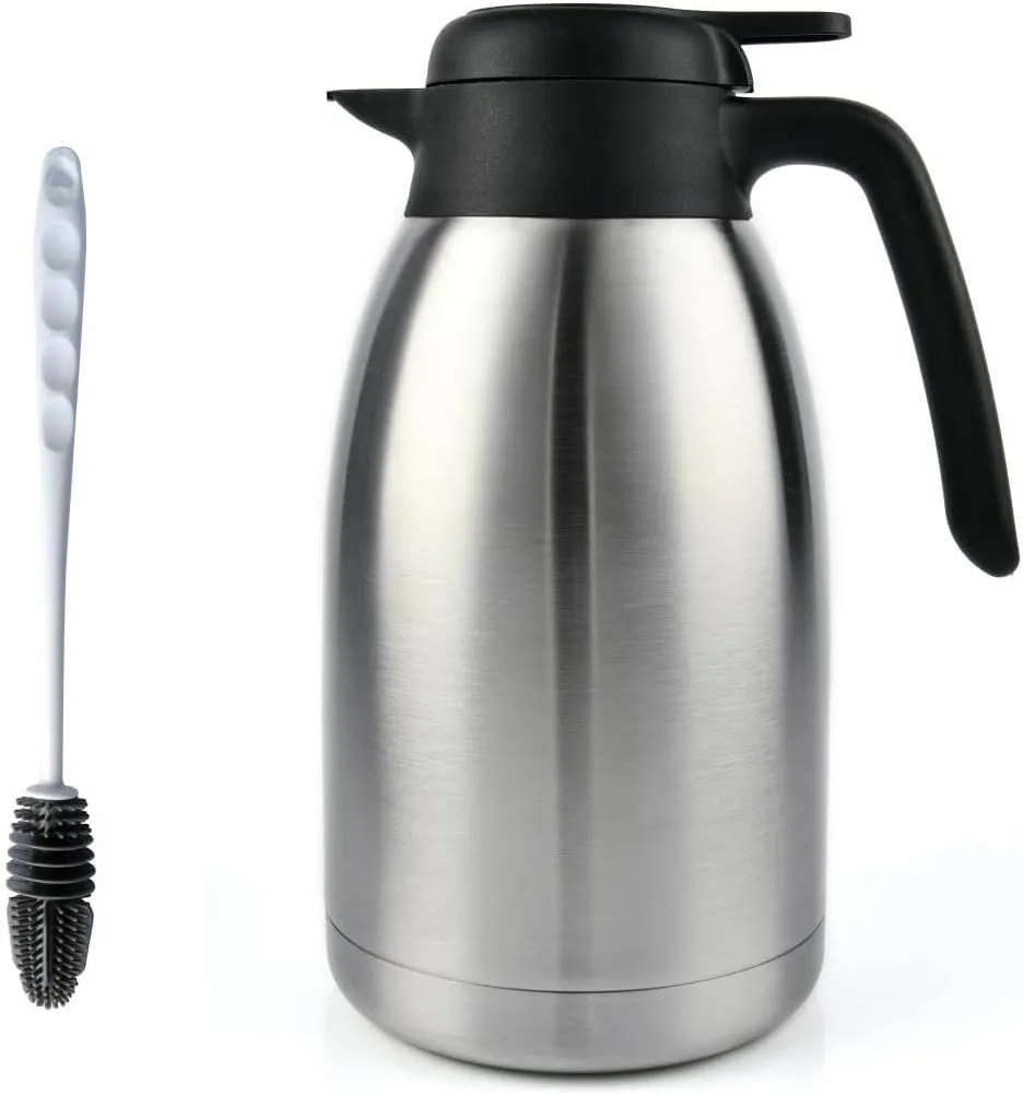 Heritage66 Thermal Coffee Carafe -Triple Wall Vacuum insulated Flask- Thermos keeping Beverages Hot for 12 hours /24 hours cold Tea, Water, and Coffee Dispenser (2 Liter/68Oz with Brush)