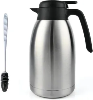 Heritage66 Thermal Coffee Carafe -Triple Wall Vacuum insulated Flask- Thermos keeping Beverages Hot for 12 hours /24 hours cold Tea, Water, and Coffee Dispenser (2 Liter/68Oz with Brush)